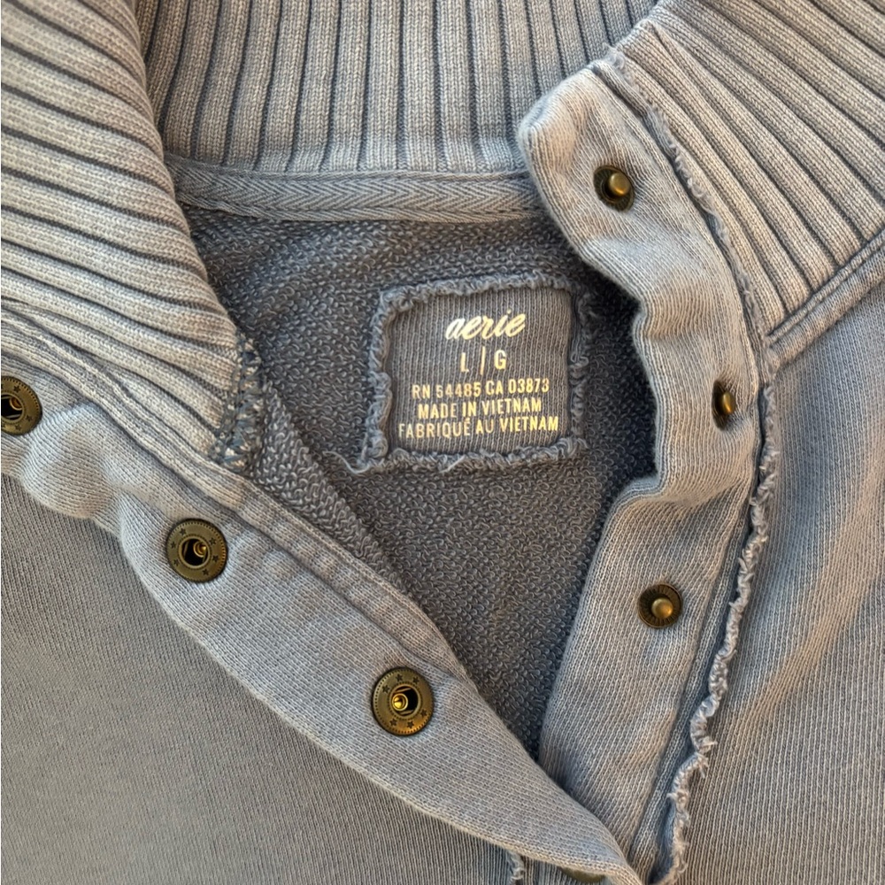 Aerie Rustic Blue Button-Up Mock Neck